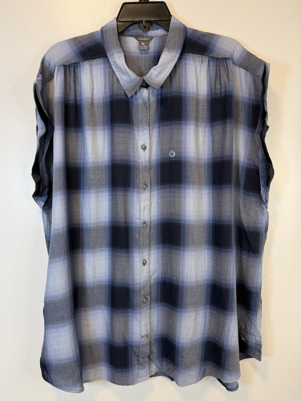 Eddie Bauer Dark & Light Blue Button Down‎ Short Sleeve Blouse Women’s 2XL Tall